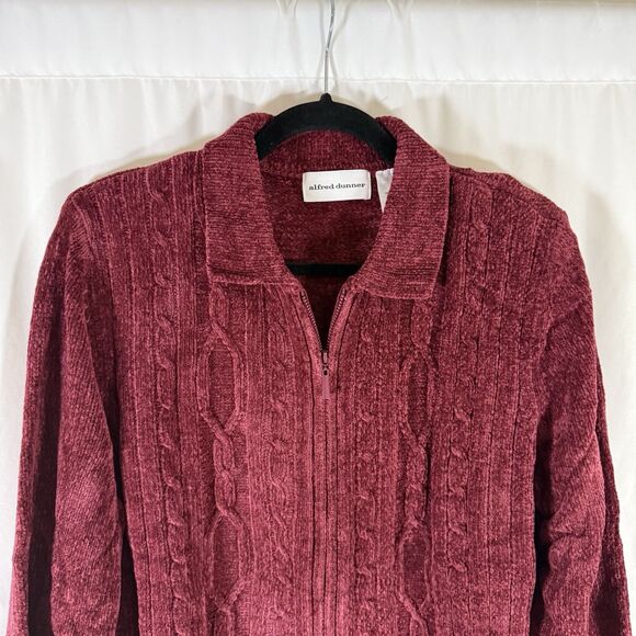 New Alfred Dunner Acadia Sweater Women's Large Chenille Knit Full Zip Brick Red - Picture 2 of 11